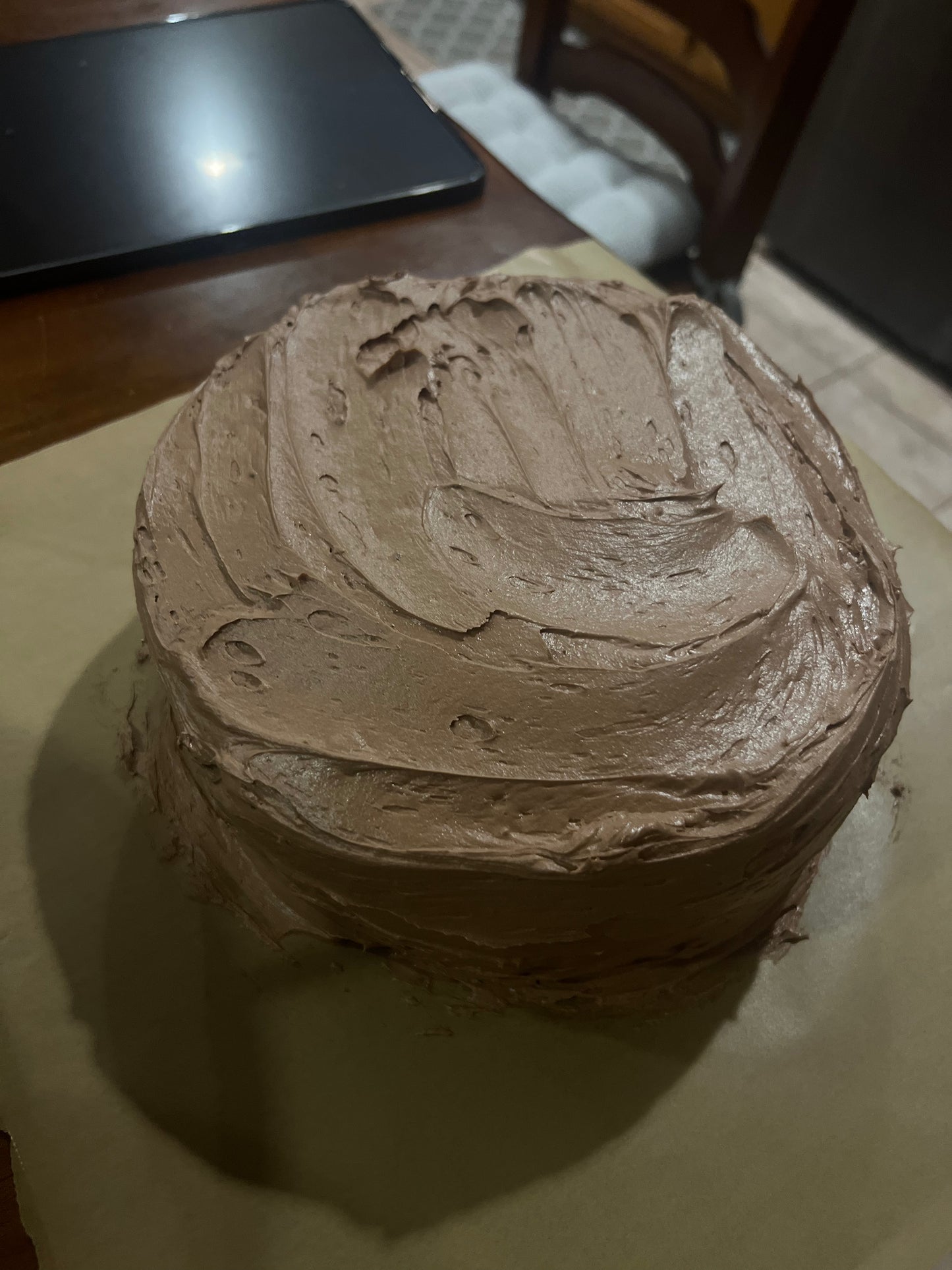 Vanilla cake with chocolate frosting